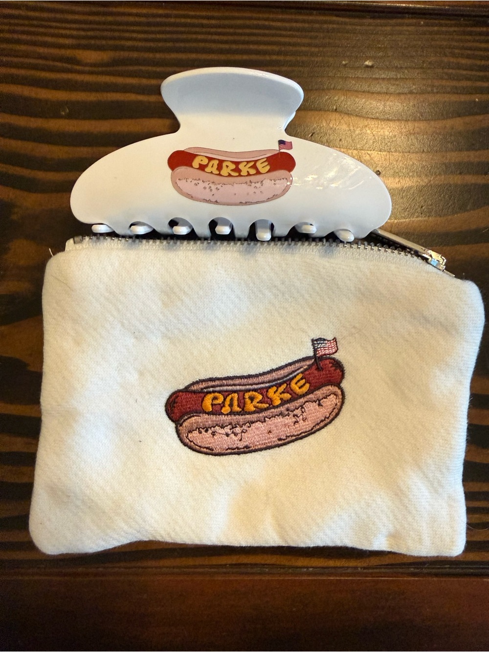 Parker White Hair Claw Clip with Hot Dog Motif